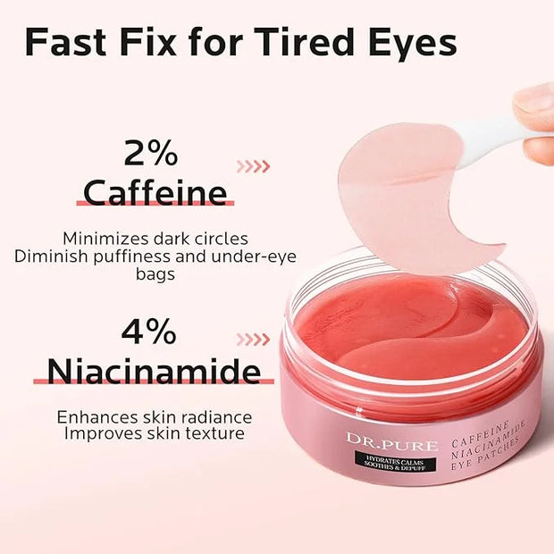Dr. Pure Under Eye Patches for Puffiness: Dark Circles and Puffy Eyes Treatment Caffeine Eye Mask with Niacinamide Hyaluro...