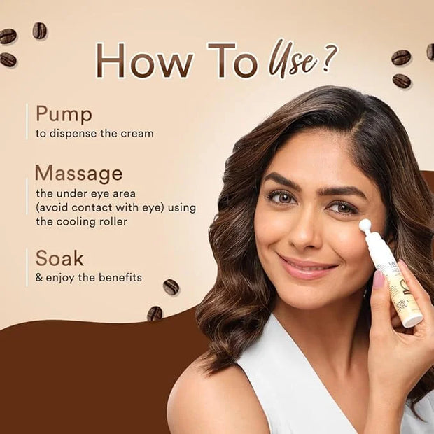 Under Eye Cream For Dark Circles for Women & Men | Fine Lines & Puffy Eyes With Cooling Massage Roller | 15g | With Coffee...
