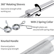4ft Barbell Weight Bar Solid Steel Straight Weightlifting 2 Collars - Product Image