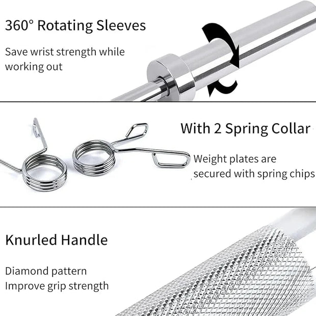 4ft Barbell Weight Bar Solid Steel Straight Weightlifting 2 Collars - Product Image
