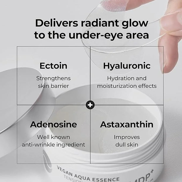 MDP+ PEPTIDE 9 VEGAN AQUA ESSENCE TENSION EYE PATCH, Niacinamide, eye mask 3.38 oz/1.6gx60ea,Hyaluronic Acid, Wrinkle Care...