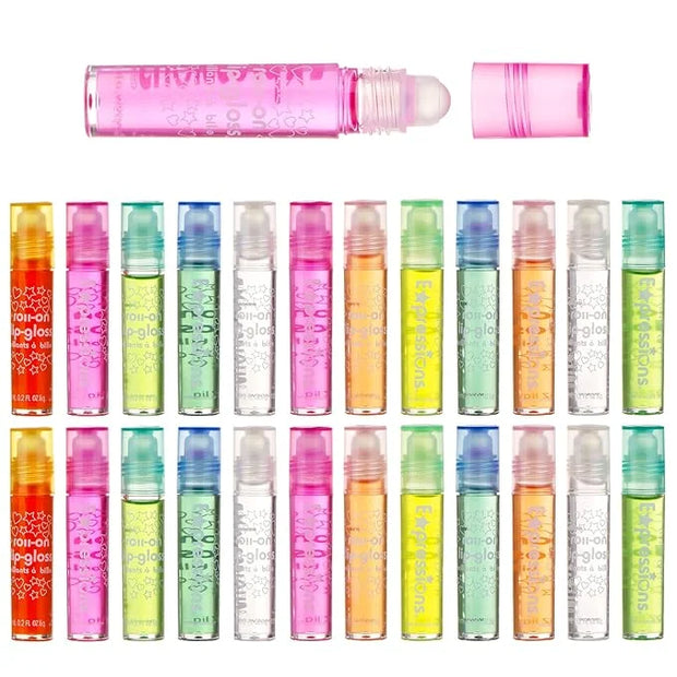 Expressions girl 24pc Roll On Lip Gloss Set with Carrying Case, Glossy Lip Make-up for Kids and Teens - Fruity Flavors, No...