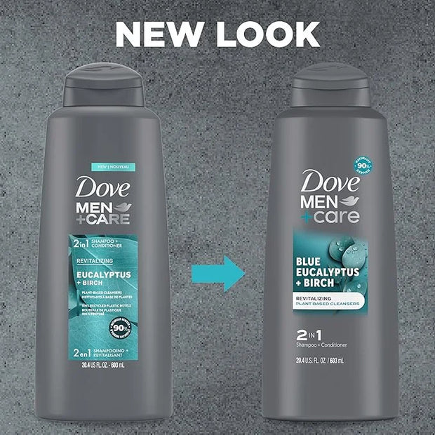 DOVE MEN + CARE 2 in 1 Shampoo Conditioner Eucalyptus + Birch 3 Count For Healthy-Looking Hair Naturally Derived Plant Bas...