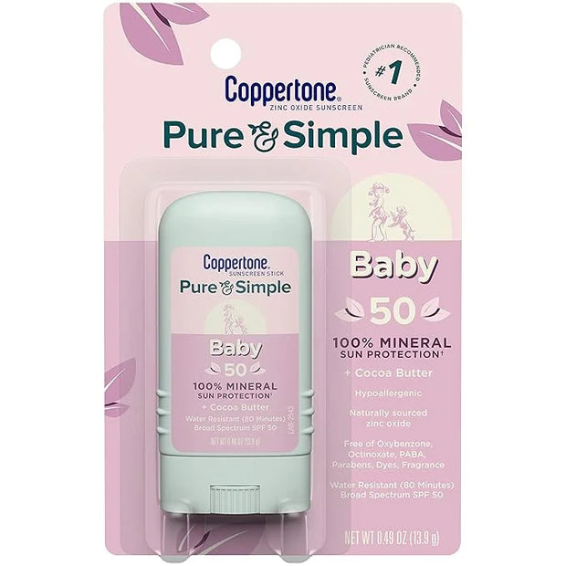 Coppertone WaterBabies Baby Sunscreen Spray SPF 50 (6 Oz) + Pure and Simple Baby Sunscreen Stick SPF 50, Tear Free (0.49 O...