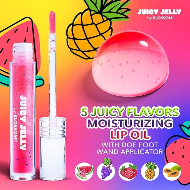 Blossom Scented Roll on Lip Gloss and Juicy Jelly Moisturizing Lip Care Nourishing Lip Oil, 2 Pack, Strawberry - Product I...