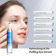 Eye Cream with 5% Caffeine Hyaluronic Acid for Puffy, Fine Lines, Dark Circles and Wrinkles, Under Eye Serum with 360° Rol...