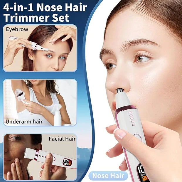 2025 Rechargeable Nose and Ear Hair Trimmer With LED Dispaly for Women Men,4 in 1 Painless Eyebrow & Facial Hair Trimmer w...