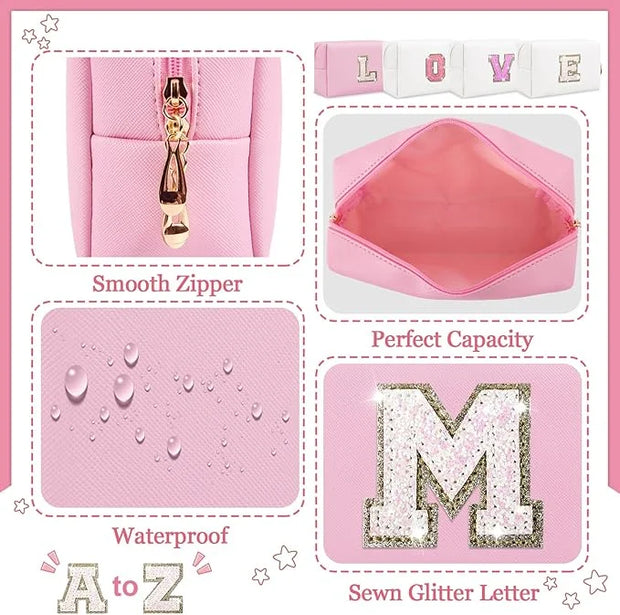 Initial letter patch makeup bag,