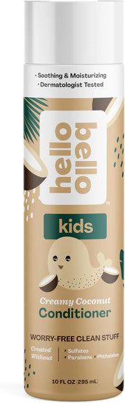 Hello Bello Kids Conditioner, Gentle Hypoallergenic Tear-Free Formula, Vegan and Cruelty-Free, Creamy Coconut Scented, 10 ...