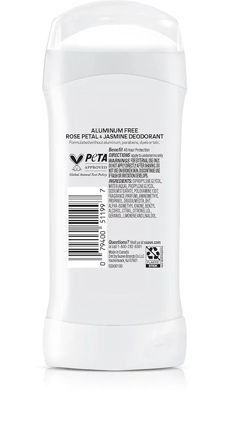 Suave Aluminum Free Deodorant for Women, Rose Petal and Jasmine, 48-Hour Odor Protection, Free of Talc, Parabens & Dyes 2....
