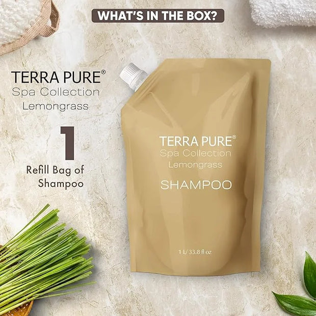 Terra Pure Spa Collection 1 Liter Shampoo Refill Bag For Soap Dispensers | Bulk Toiletries for Vacation Rentals, and Home ...
