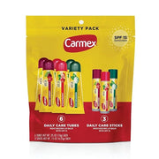 Carmex Daily Care Moisturizing Lip Balm Pack, SPF 15, Multi-Flavor Lip Care Variety Pack Bag, 9 Count (6 Tubes, 3 Sticks) ...