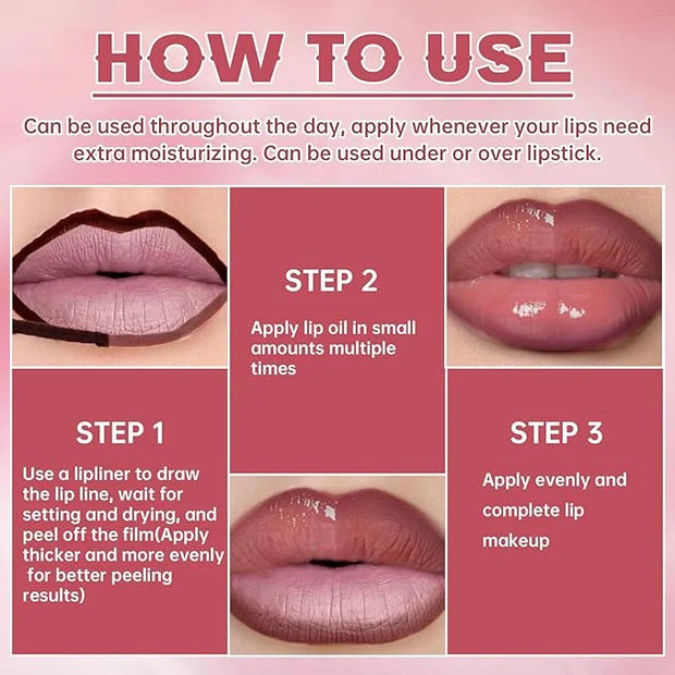 Peel Off Lip Liner Stain Tattoo, Long Lasting Waterproof Lip Stain Peel off, Tattoo Pink Lip Liner and Lip Gloss Combo, No...