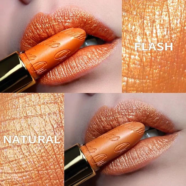 Oulac Pumpkin Color Lipstick with Metallic 3D Shine Hydrating Formula, High Impact Lip Color, Vegan Beauty, Full Coverage ...
