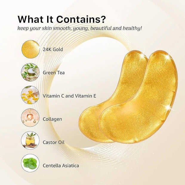 24k Gold Under Eye Mask, Reduce Puffy Eyes, Wrinkles And Undereye Bags (20 Pairs) Dark Circles Under Eye Treatment, Eye Co...