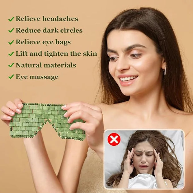 gemshan 3Pcs Jade Eye Mask and Scalp Massager Set Green Jade Stone Eye Mask Puffiness Esthetician Supplies Resin Gua Sha C...