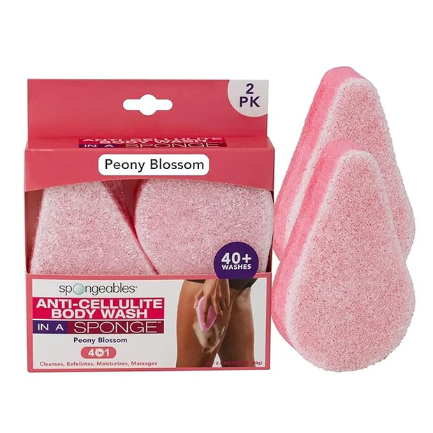 Spongeables Anti-Cellulite Body Wash in a Sponge, Moisturizer and Exfoliator, 20+ Washes, Peony Blossom, 2 Count - Product...
