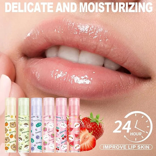 6pcs Fruit Flavored Lip Gloss Set, Roll on Lip Gloss Set Kids Lip Gloss Cute Lip Oil for Girls, Glossy and Shiny Non-Toxic...
