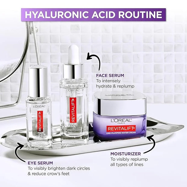 L'Oreal Paris Revitalift Hyaluronic Acid + Caffeine Hydrating Eye Serum for Dark Circles, Fragrance Free .67 fl. oz + Mois...