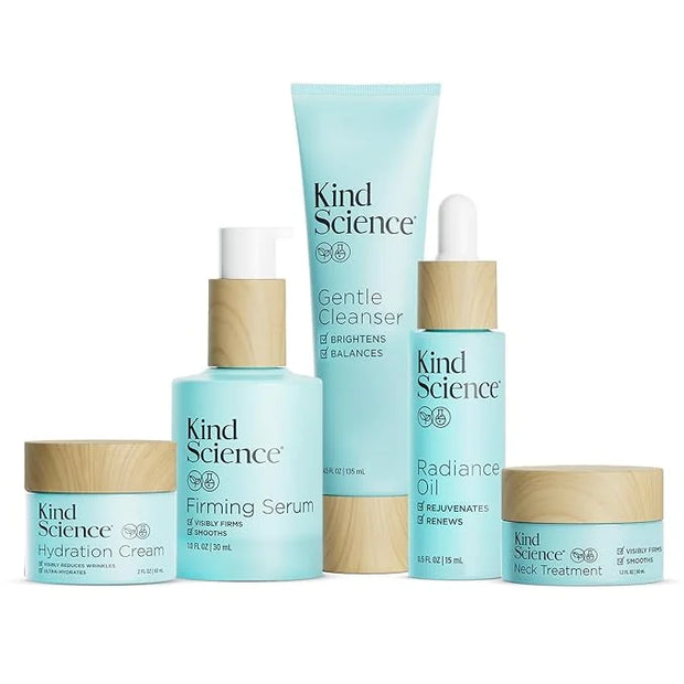 Kind Science Deluxe Kit - Skin Care by Ellen DeGeneres Full Size 5pc Set with Hydration Cream, Firming Serum, Radiance Oil...