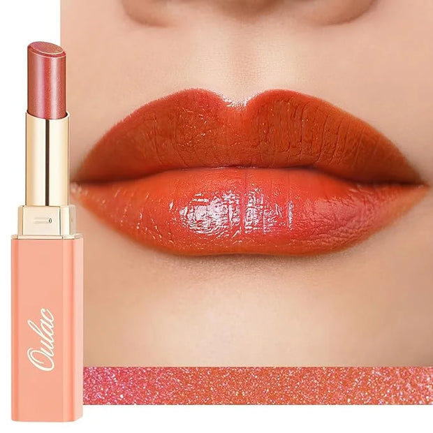 Oulac Moisture Shine Bright Red Lipstick - 2 in 1 Shimmer Lipstick & Lip Balm, Juicy & Glossy Finish, Long Lasting Hydrati...
