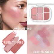 6-in-1 Cream & Powder Makeup Palette – Blush Highlighter & Eyeshadow, Matte & Shimmer Rose Nude Tones, Travel-Friendly Com...