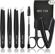 7pcs Eyebrow Tweezers Kit for Women Precision Plucker with Brow Scissors & Razor & Spoolie for Facial, Chin, Brow, Splinte...