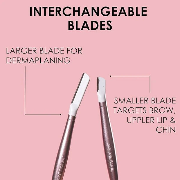 JAPONESQUE - SKINTherapy Dermaplaning Facial Razors - Two Blade Sizes with Interchangeable Handle, Eyebrow Razor, Ultra Sh...