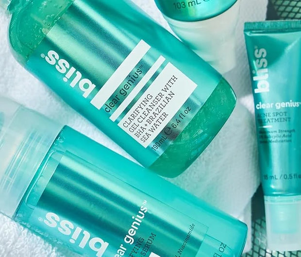 Bliss Clear Genius Trio: Clarifying Toner + Serum, Cleanser and Spot Treatment - Pore Purifying, Removed Excess Dirt & Oil...