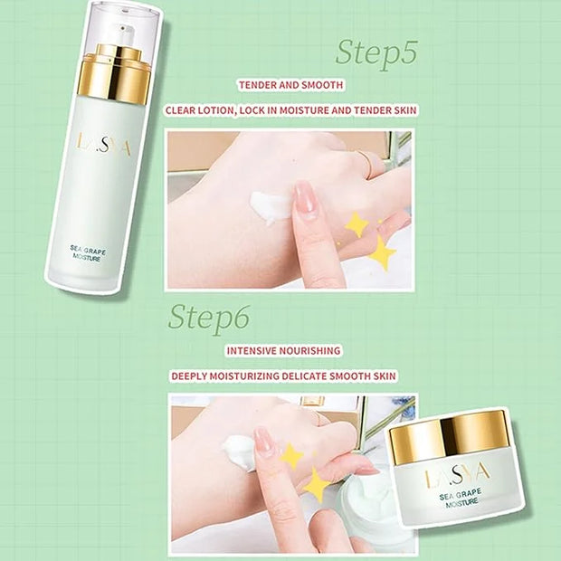 Sea Grape 6 Step Skin Care Set Daily Skin Care Routine With Skincare Set, 6-In-1 Skincare Gift Set With Facial Cleanser, T...