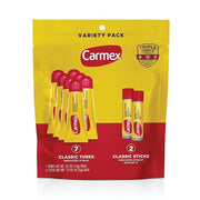 Carmex Classic Medicated Lip Balm Pack, Lip Moisturizer for Chapped Lips, 9-Count Variety Pack Bag (7 Tubes, 2 Sticks) - P...