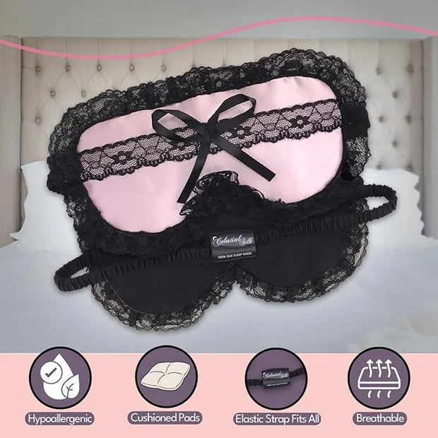 Celestial Silk Mulberry Silk Sleep Eye Mask with Adjustable Elastic Strap (One Size, Silk & Lace) - Product Image