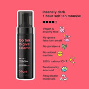 b.tan Ultra Dark Self Tanner Mousse | Too Tan - Best, 1 Hour Express Sunless Tanning Foam, Gold Bronzing Glow, No Fake Tan...