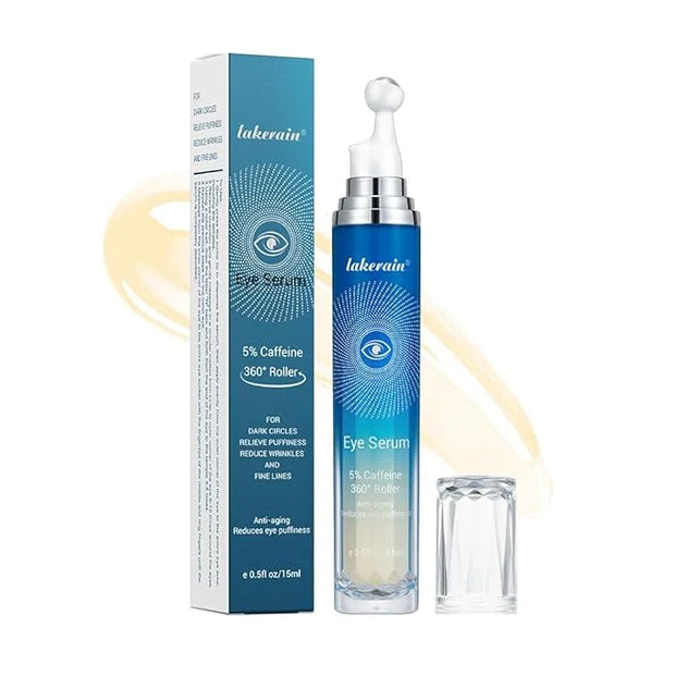 5% Caffeine Eye Serum, Anti-Aging Hydrating Eye Serum with 360° Massage Ball,Caffeine Eye Roller Reduce Wrinkles and Fine ...