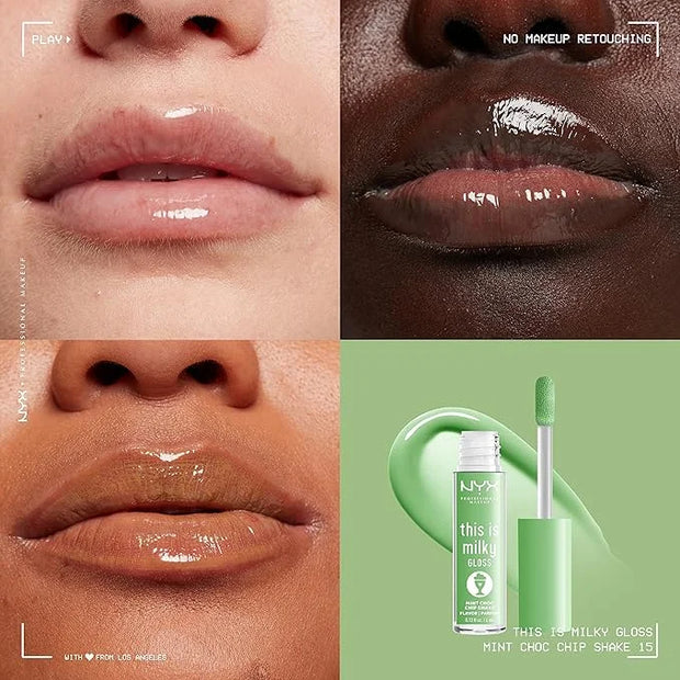 NYX PROFESSIONAL MAKEUP This Is Milky Gloss, Lip Gloss with 12 Hour Hydration, Vegan - Mint Chocolate Chip Shake (Mint Gre...