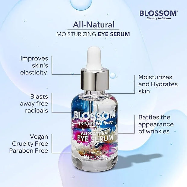 Blossom All Natural Eye Serum with Essential Oils, Organic Cruelty Free Moisturizing, Infused with Real Flowers, Made in U...