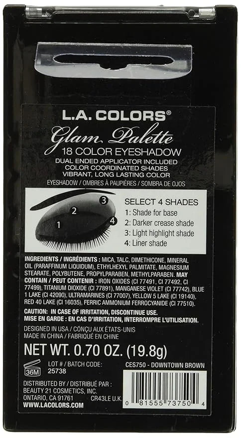 L.A. COLORS 18 Color Eyeshadow Palette, Downtown Brown CES750 - Product Image