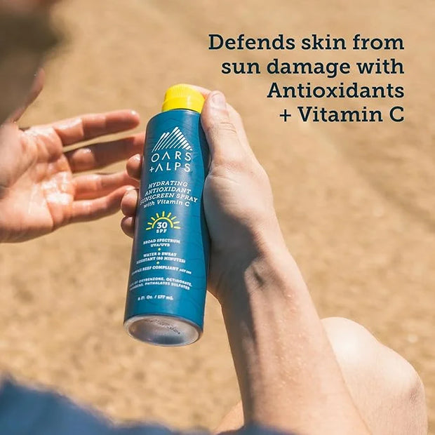 Oars + Alps Sunscreen Spray for Face & Body, SPF 30 Spray Sunscreen Infused with Vitamin C & Antioxidants, No White Residu...