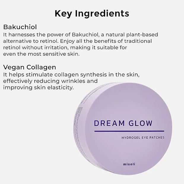 Dream Glow Under Eye Patches | Anti-Aging Eye Treatment Gel Masks With Vegan Collagen & Bakuchiol | Under Eye Masks For Da...