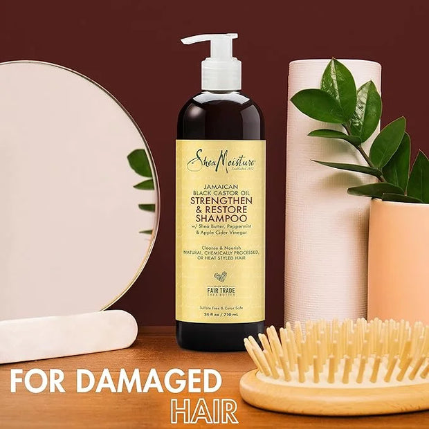 SheaMoisture Strengthen and Restore Shampoo for Damaged Hair Strengthen & Grow to Cleanse and Nourish 24 oz - Product Image