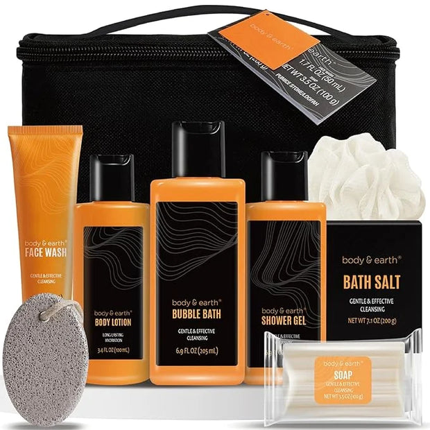 Body & Earth Gift Baskets for Men Bath Set Citrus Scented Bath and Body Gift Set with Body Lotion, Face Wash, Shower Gel, ...