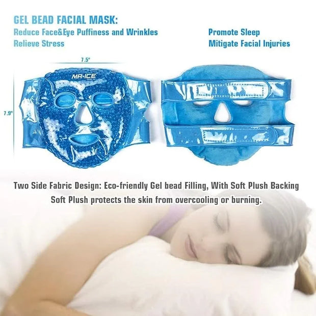 MR.ICE 3 Kits Cooling Face Mask Full Face Ice Mask, Reusable Gel Face Mask Eye Cooling Masks with Soft Plush Backing, Cold...