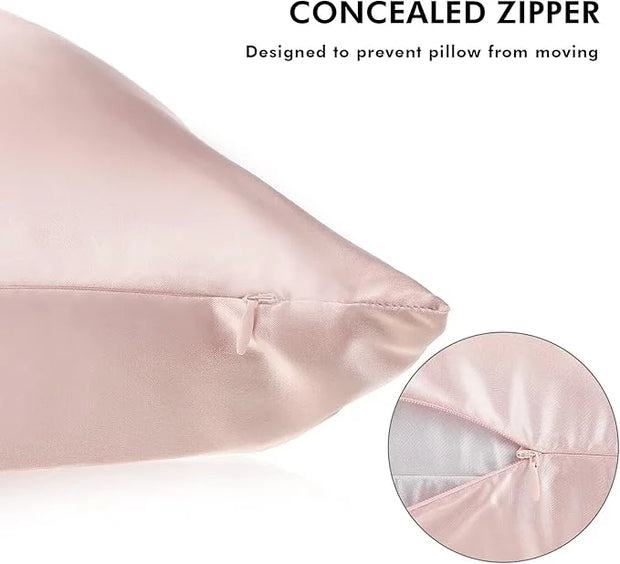 2 Pack Satin Pillowcase with Latent Zipper, Adjustable Satin Eye Mask for Sleeping and Satin Volume Scrunchie for Hair and...