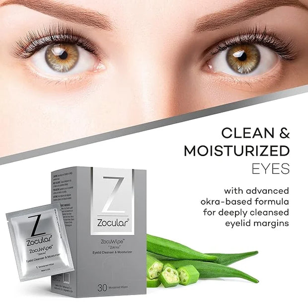 Zocuwipe Eyelid Wipes Eyelid Cleanser and Moisturizer Pads 30ct + Zocufill Elixir Eye Gel and Face Serum + Zocufoam Cleans...