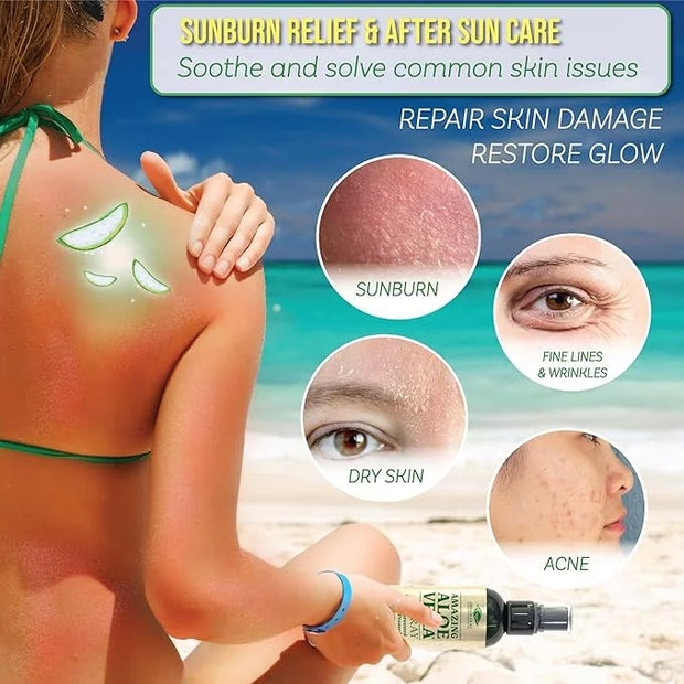 Green Leaf Aloe Vera Spray 99% Pure Cold-Pressed Aloe Vera Juice, for Hair, Skin & Face Moisturizer, Fast Absorption After...