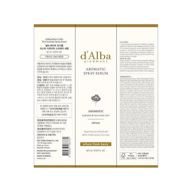 d'alba Piedmont Italian White Truffle First Aromatic Spray Serum, Fragrant VEGAN Glowy Antioxidant Face Mist, Deep Hydrati...