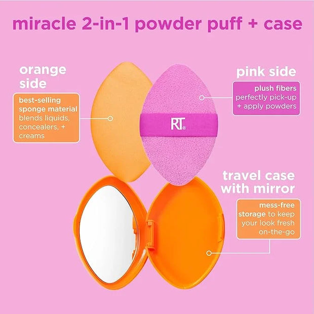 Real Techniques Miracle 2-In-1 Powder Puff + Travel Case, Dual-Sided Makeup Blending Puff, Elastic Band, Precision Makeup ...