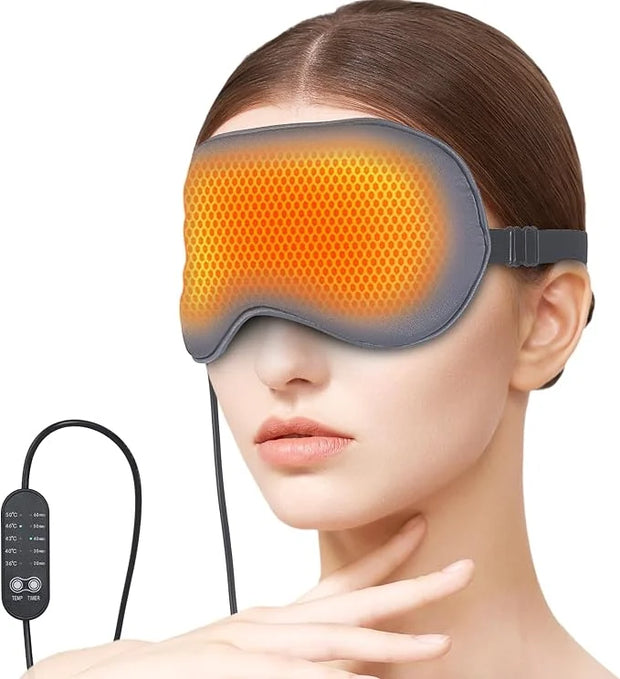USB Electric Heated Eye Mask for Dry Eyes & Migraines - Adjustable Temperature (36-60℃) & Timer, Silk Washable Cover, USB-...