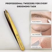 Professional Tweezers - Slant, Durable Lightweight German Stainless Steel, Ultra Precision Tweezers for Eyebrows, Facial H...