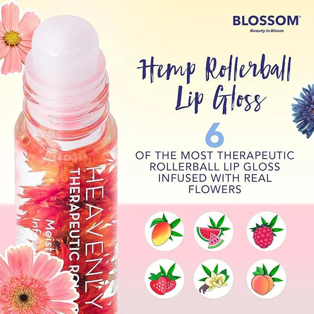 Blossom Roll on Lip Gloss, Scented Clear High Shine Moisturizing Lip Oil, Non Sticky, Infused with Real Flowers, Made in U...